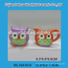 Wholesale personalized ceramic milk jug and sugar bowl set in owl shape